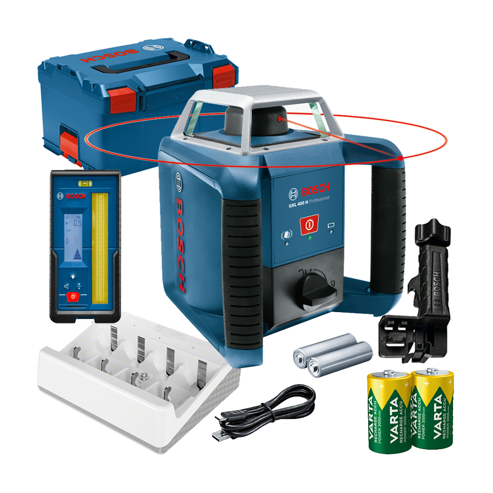 BOSCH GRL 400 H Nivela laser rotativa (400 m) + LR 45 Receptor + Valiza L-BOXX