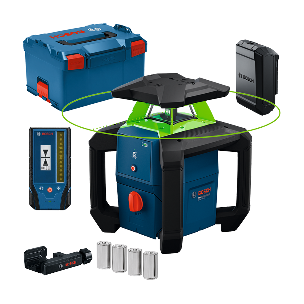 BOSCH GRL18V-3-31G (SOLO) Nivela laser rotativa cu laser VERDE (300 m) + LR3-2 Receptor + Valiza L-BOXX, fara acumulator si inca