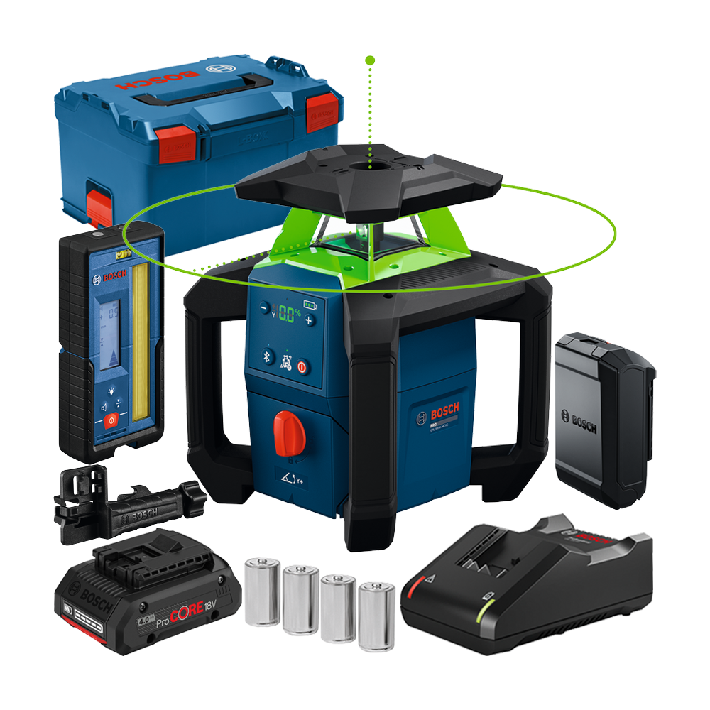 BOSCH GRL18V-4-34CVG Nivela laser rotativa cu laser VERDE (400 m) cu 1 acumulator ProCORE 18V, 4Ah, + Incarcator GAL18V-40 + LR