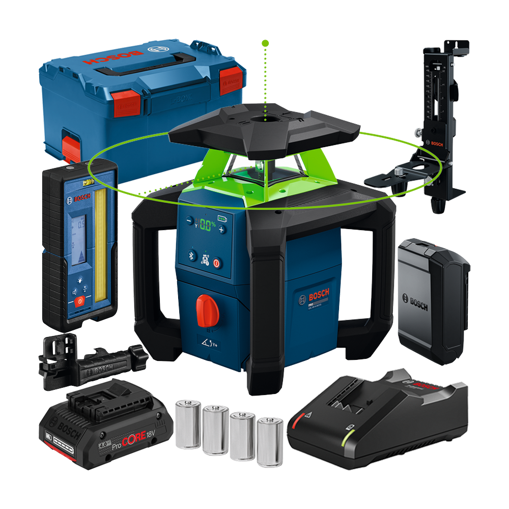 BOSCH GRL18V-4-34CVG Nivela laser rotativa cu laser VERDE (400 m) cu 1 acumulator ProCORE 18V, 4Ah, + Incarcator GAL18V-40 + LR