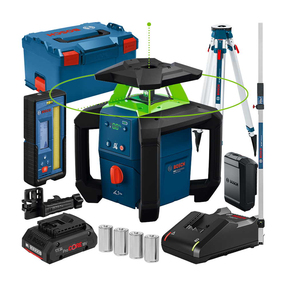 BOSCH GRL18V-4-34CVG Nivela laser rotativa cu laser VERDE (400 m) cu 1 acumulator ProCORE 18V, 4Ah, + Incarcator GAL18V-40 + LR