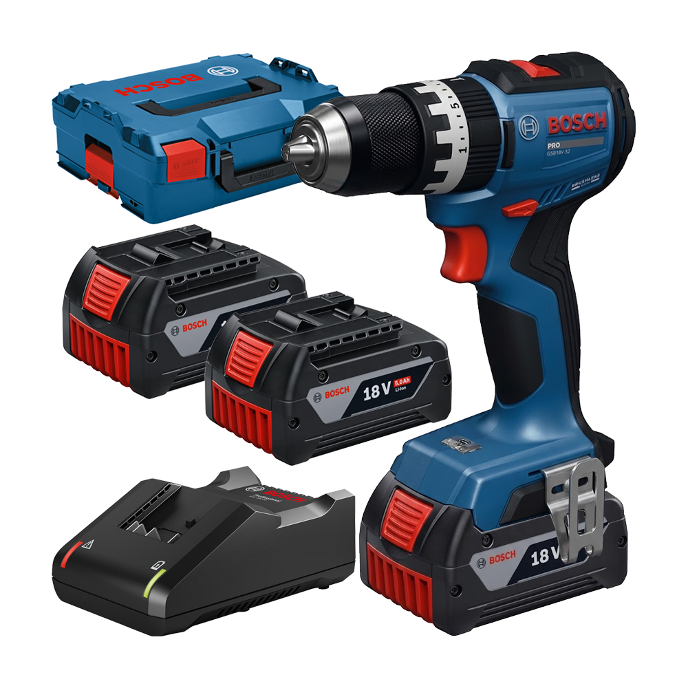 BOSCH GSB18V-52 Masina de gaurit cu percutie brushless cu 3 acumulatori Li-Ion, 5Ah, 70Nm + Incarcator 4Ah + Valiza L-CASE