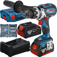 BOSCH GSB 18V-110 C Masina de gaurit cu percutie brushless cu 2 acumulatori Li-Ion, 5Ah, 110Nm + Incarcator  8Ah + Set 35 acceso