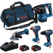 BOSCH Kit 4 scule 18V GSR 18V-65 + GDX 18V-285 + GBH 18V-22 + GWS 18V-8 (2x GBA 18V 5.0Ah; GAL 18V-40; L-BAG)