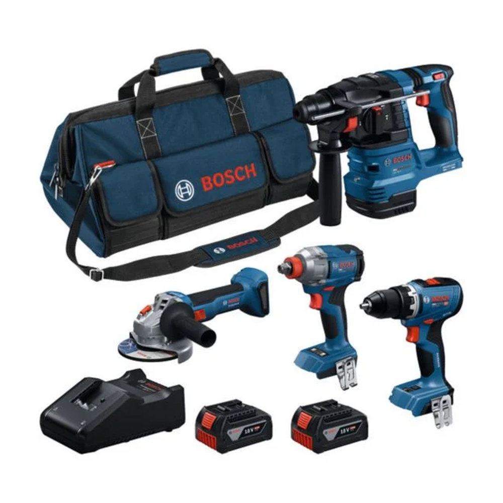 BOSCH Kit 4 scule 18V GSR 18V-65 + GDX 18V-285 + GBH 18V-22 + GWS 18V-8 (2x GBA 18V 5.0Ah; GAL 18V-40; L-BAG)