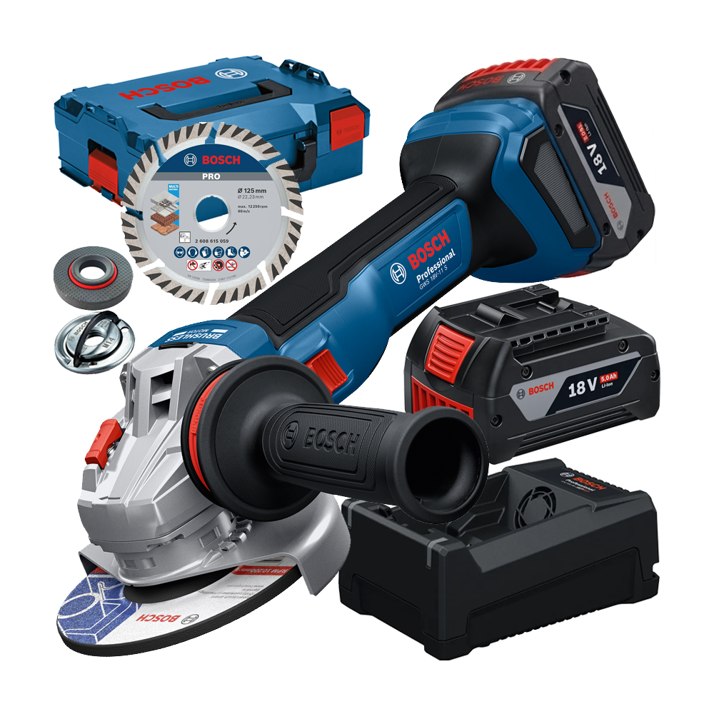 BOSCH  GWS 18V-11 S Polizor unghiular brushless, cu regulator, cu 2 acumulatori Li-Ion, 5Ah, diametru disc 125 mm + Incarcator 8