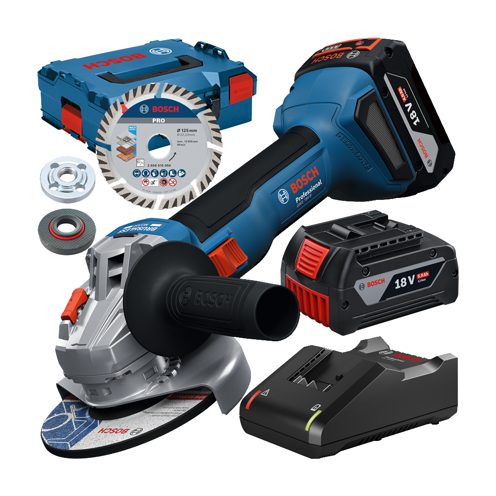 BOSCH  GWS 18V-8 Polizor unghiular brushless, cu 2 acumulatori Li-Ion, 4Ah, diametru disc 125 mm + Incarcator 4Ah + Disc diamant