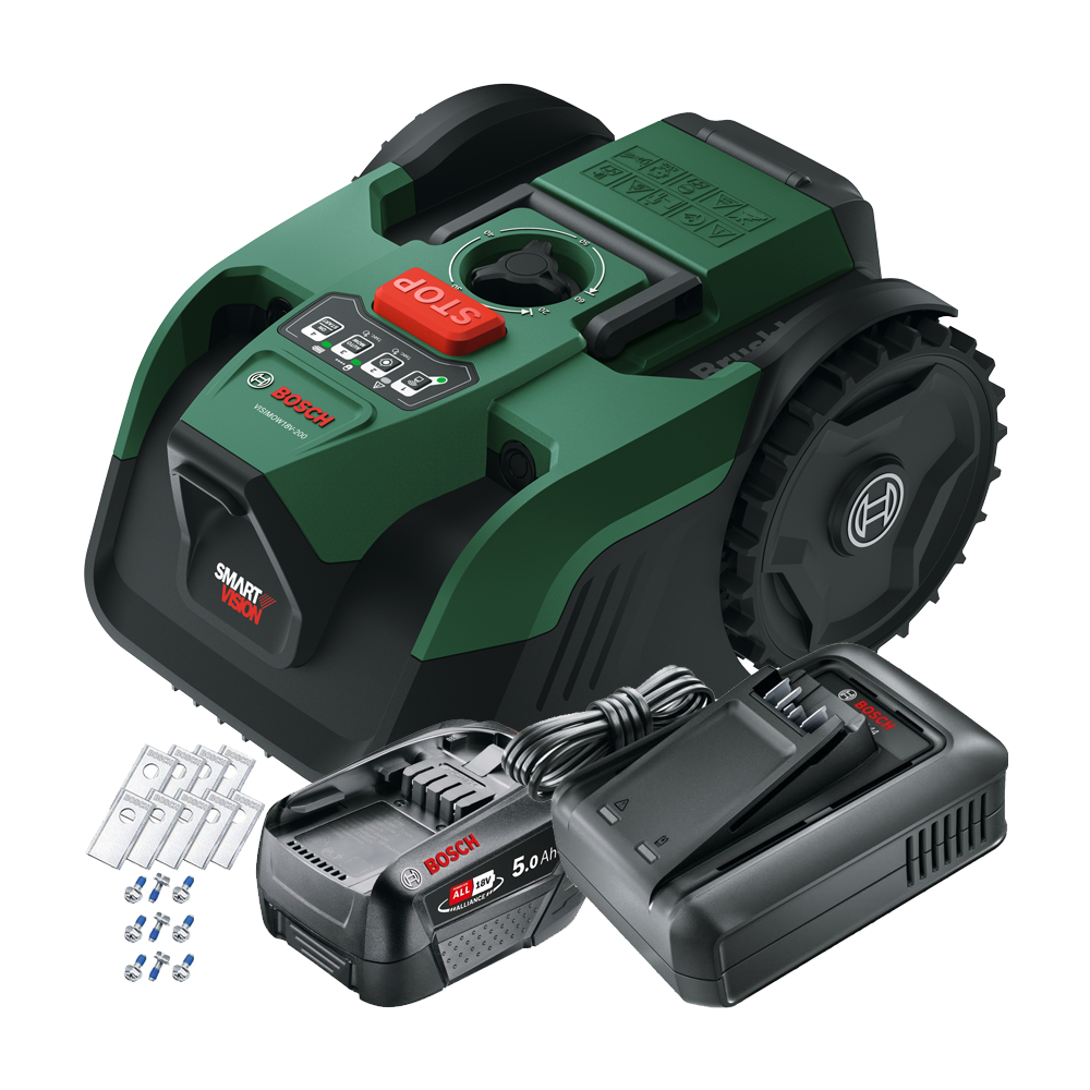 BOSCH VISIMOW18V-200 Robot pentru tuns gazon brushless, cu 1 acumulator Li-Ion, 5Ah, latime 18 cm, inaltime de taiere 20-60 mm