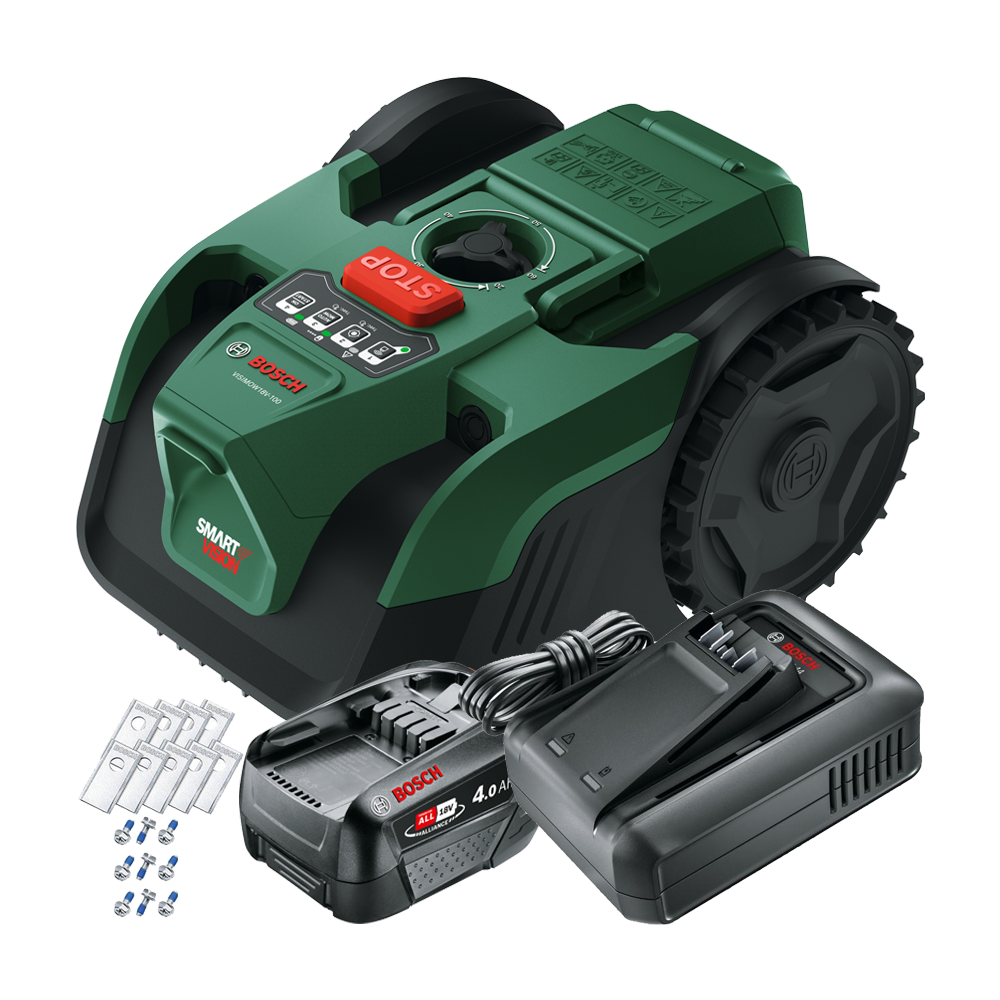 BOSCH VISIMOW18V-100 Robot pentru tuns gazon brushless, cu 1 acumulator Li-Ion, 4Ah, latime 16 cm, inaltime de taiere 20-60 mm +