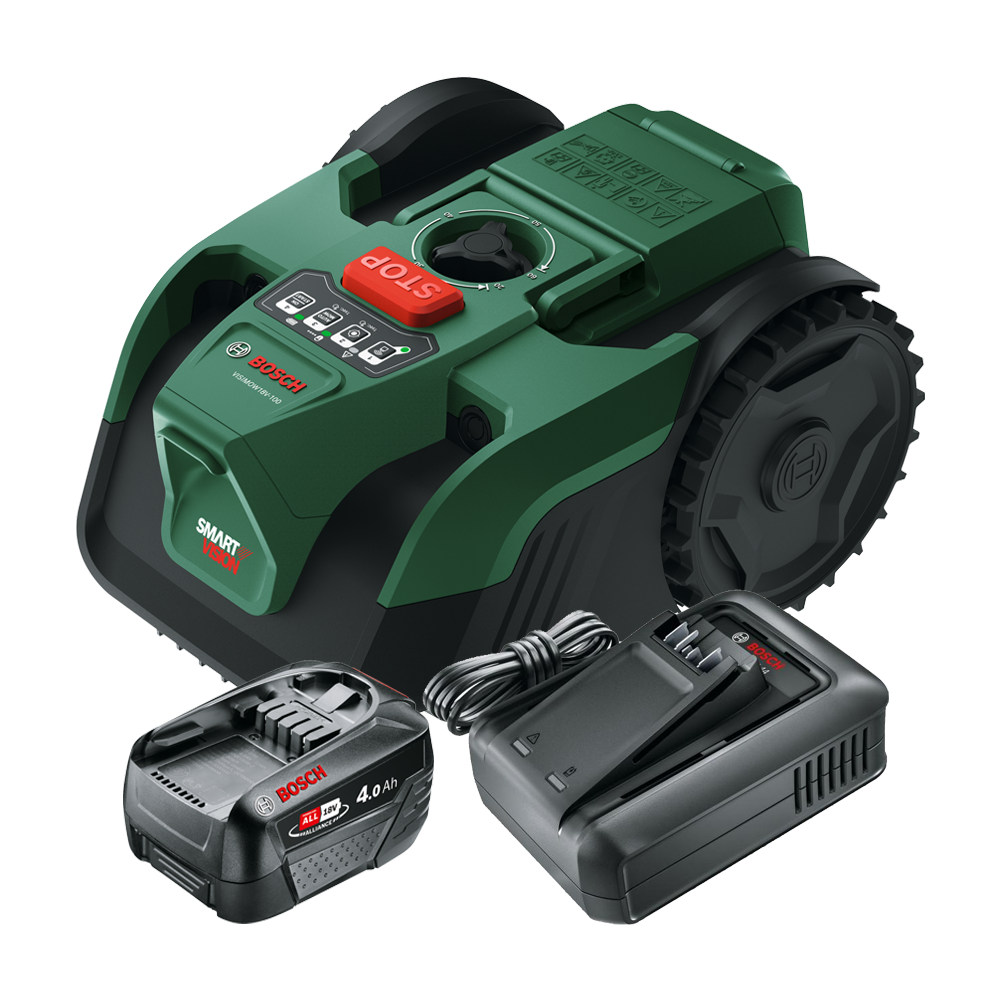 BOSCH VISIMOW18V-100 Robot pentru tuns gazon brushless, cu 1 acumulator Li-Ion, 4Ah, latime 16 cm, inaltime de taiere 20-60 mm +