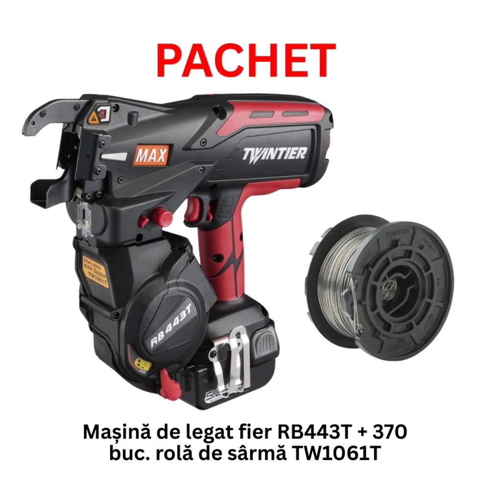 LS Pachet masina de legat fier-beton 20-44mm RB443T + Role de sarma Max 1mm (370 buc)
