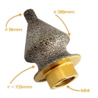 Freza diamantata conica pt. decupaje, largiri, gauri si frezare rotunda muchii in placi ceramice, piatra, 9-38(mm), r=7,5mm, M14