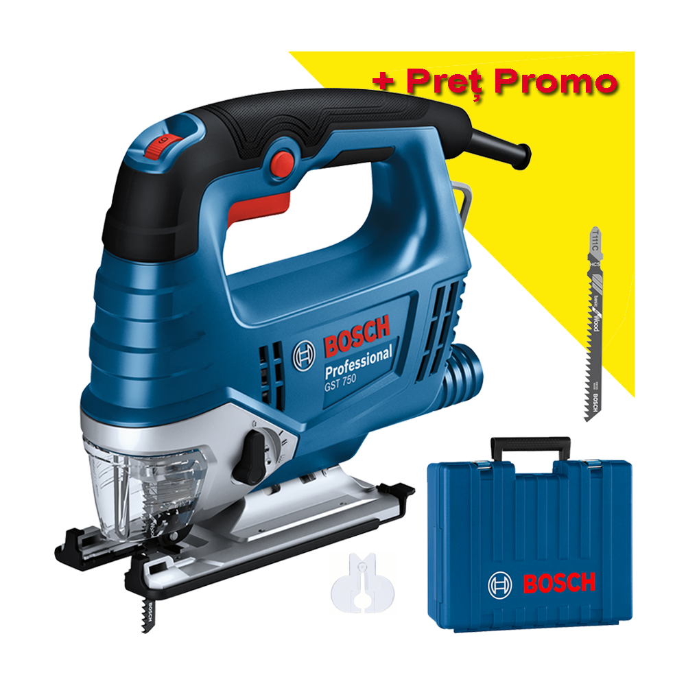 BOSCH GST 750 Ferastrau vertical 520 W + Valiza (Ambalaj usor deteriorat!)
