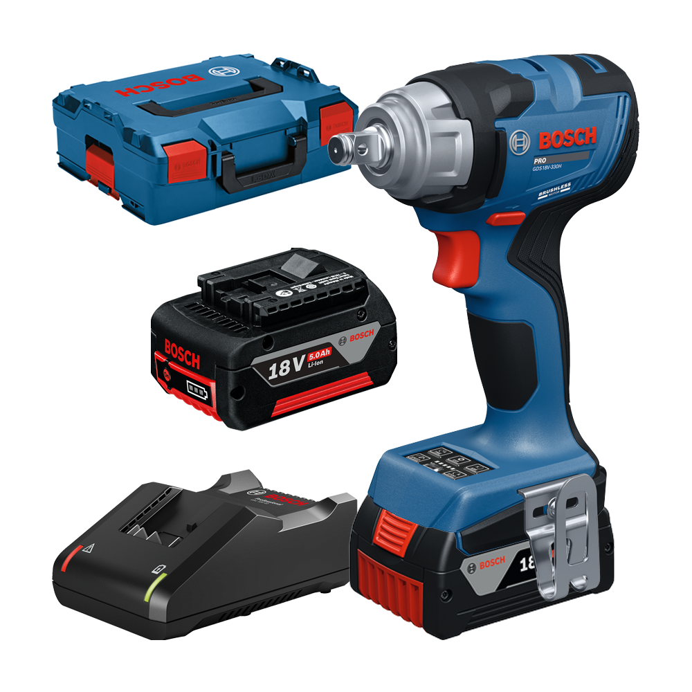 BOSCH GDS18V-330H Surubelnita cu impact brushless cu 2 acumulatori Li-Ion, 5Ah, 330Nm, prindere 1/2" + Valiza L-BOXX