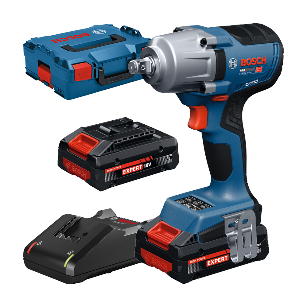 BOSCH GDS18V-450H Surubelnita cu impact brushless cu 2 acumulatori Li-Ion, EXBA 4Ah, 450Nm, prindere 1/2" + Valiza L-BOXX