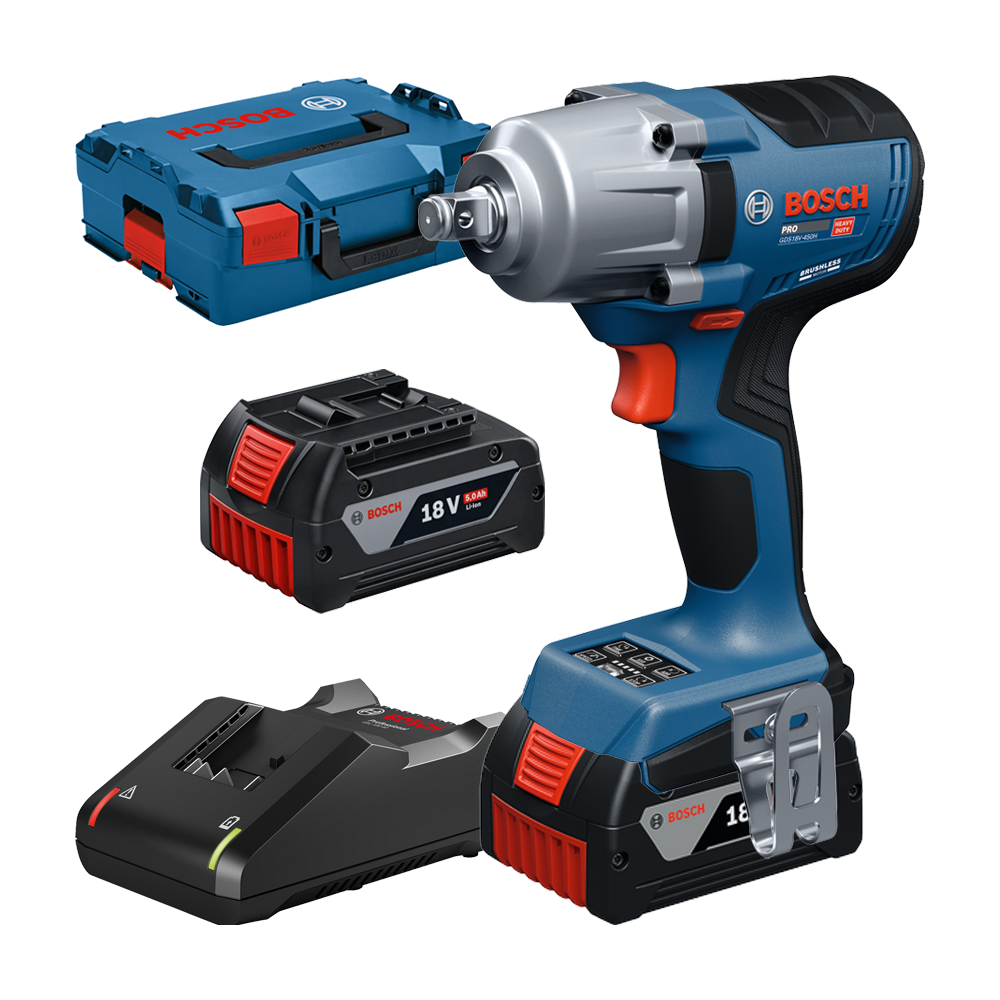 BOSCH GDS18V-450H Surubelnita cu impact brushless cu 2 acumulatori Li-Ion, 5Ah, 450Nm, prindere 1/2" + Valiza L-BOXX