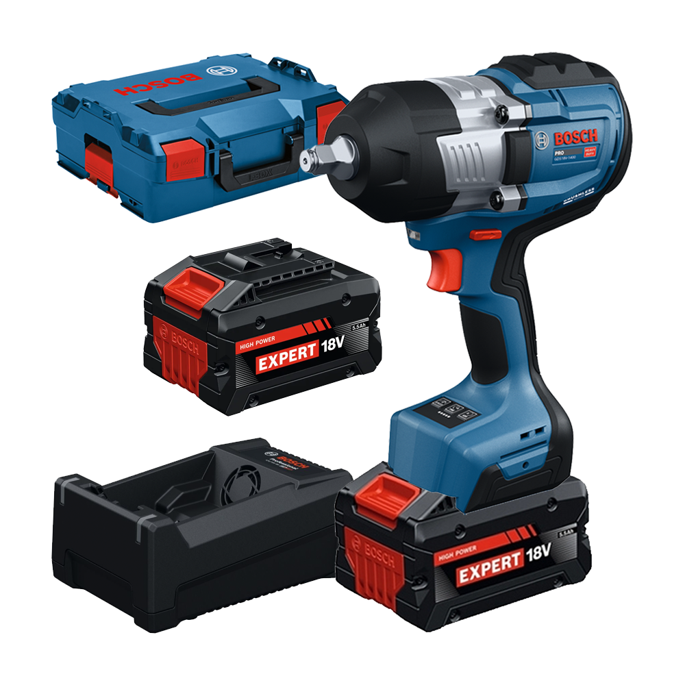 BOSCH GDS18V-1400 Surubelnita cu impact cu 2 acumulatori Li-Ion, EXBA 5.5Ah, 1400Nm, prindere 1/2" + Valiza L-BOXX