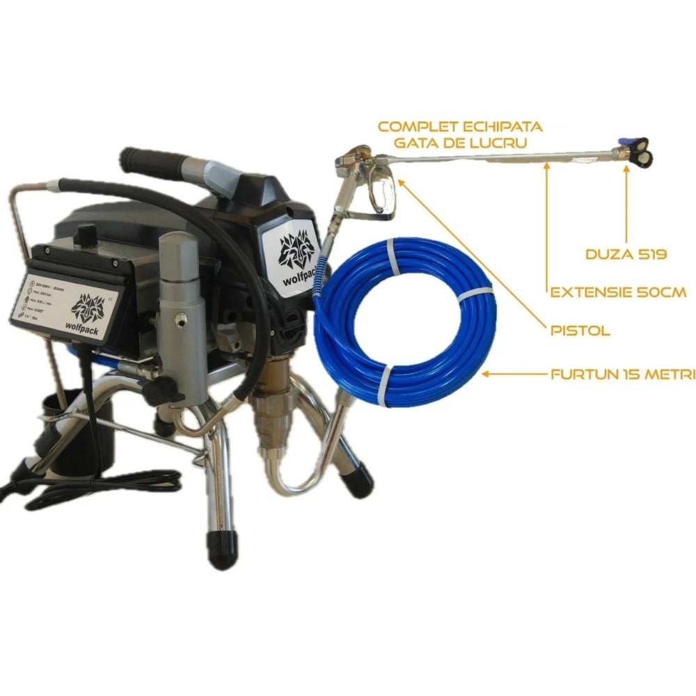 Pompa de vopsit si zugravit AIRLESS Piston Profesională cu Cadru - Echipata - 1/4", 3kW, 3.5L/min - WP-APSP3