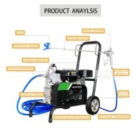 Pompa de vopsit si zugravit AIRLESS cu Motor termic si Diafragma Profesionala cu Carucior - Complet Echipata 1/4" , 5.5CP, 5.5L/
