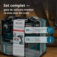 Set masina de gaurit cu acumulator litiu 20V, 2Ah si valiza 74 accesorii - Konner & Sohnen - KS-ID20V-60 KIT 74