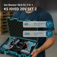Set masina de gaurit si surubelnita cu impact cu acumulatori litiu 20V, 2Ah si valiza - Konner & Sohnen - KS RHAGD 20V SET3