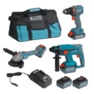 Set masina de gaurit, rotopercutor si polizor unghiular cu acumulatori litiu 20V, 4Ah si valiza - Konner & Sohnen - KS RHAGD 20V