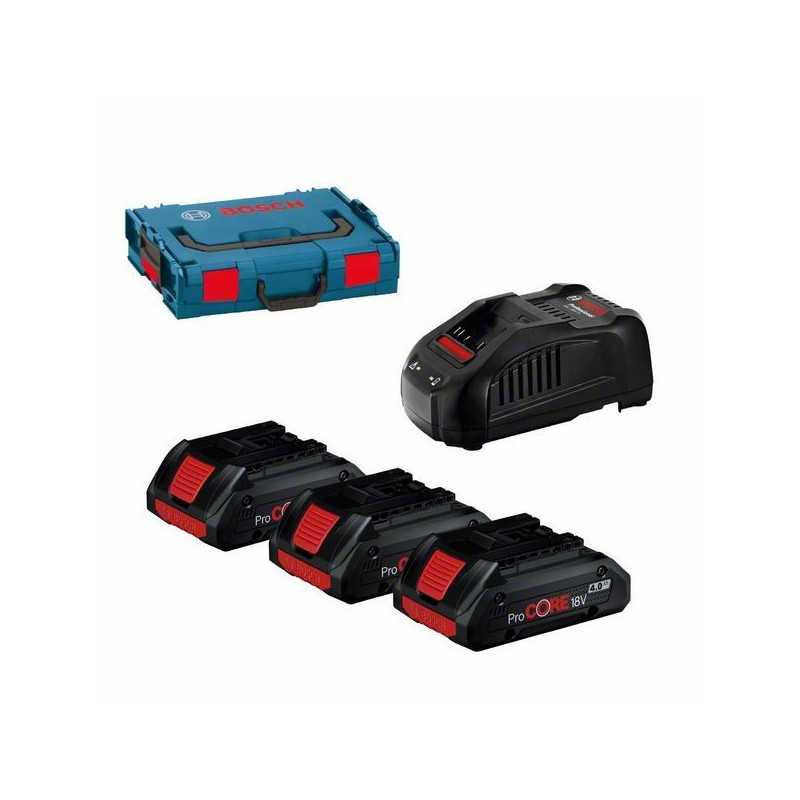 Bosch 3xProCORE 18V + GAL1880CV Set 3 acumulatori Li-Ion, 18V, 4Ah ProCORE + Incarcator rapid de 8Ah + L-BOXX 102