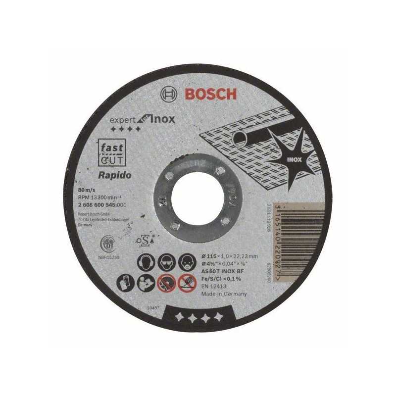 Bosch Disc de taiere drept Expert for Inox - Rapido AS 60 T INOX BF, 115mm, 1.0mm