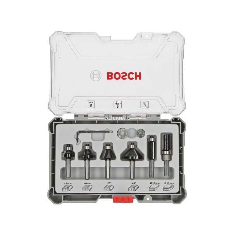 Bosch Set 6 freze de profilat canturi, frezare coplanară si refecare, tija 6mm
