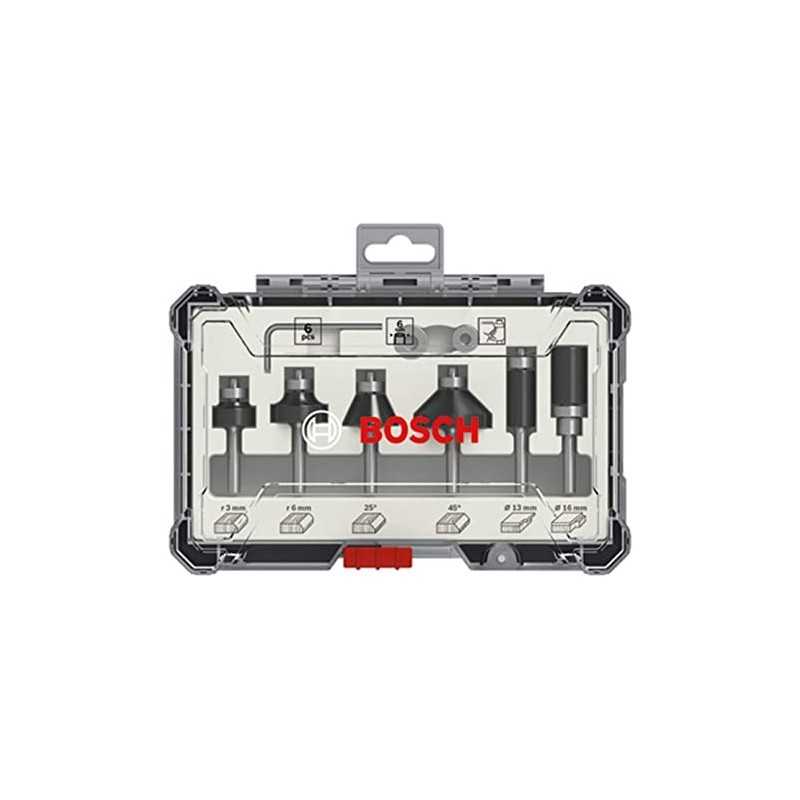Bosch Set 6 freze de profilat canturi, frezare coplanară si refecare, tija 6mm