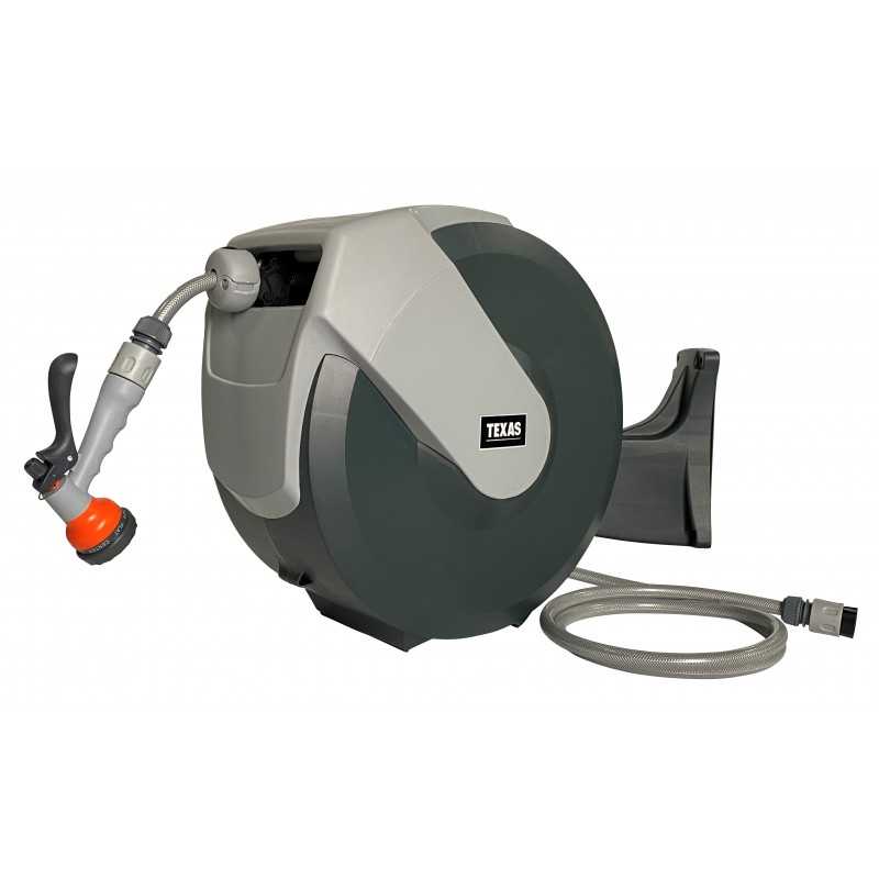 Texas furtun cu tambur, 30m, retractabil, mobil, 1/2", dispozitiv stropit inclus, max 8bar, accesorii fixare