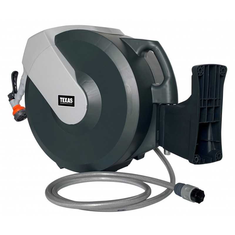 Texas furtun cu tambur, 25m, retractabil, mobil, 1/2", dispozitiv stropit inclus, max 8bar, accesorii fixare
