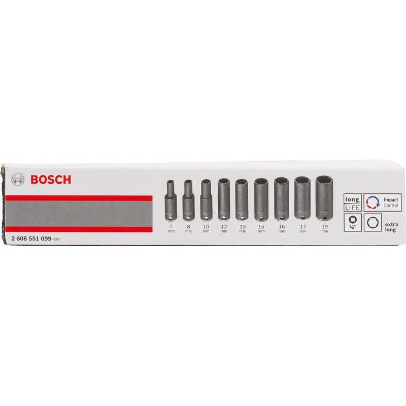 Bosch Set 9 chei tubulare 3/8" adanci 7, 8, 10, 12, 13, 15, 16, 17, 19mm