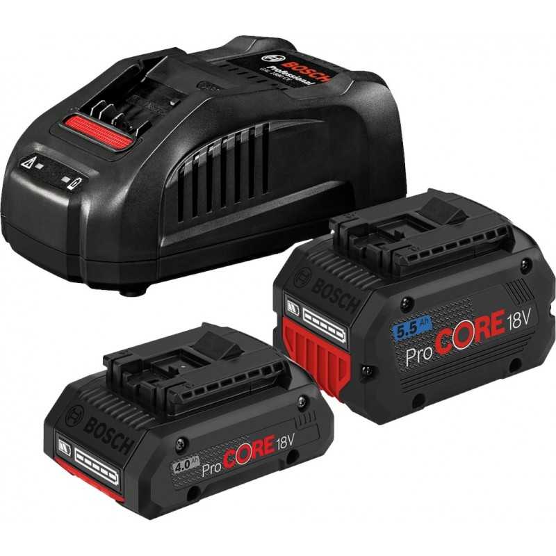 Bosch 2xGBA18V + GAL1880CV Set 2 acumulatori Li-Ion, 18V, 1x4Ah, 1x5.5Ah + Incarcator rapid de 8Ah