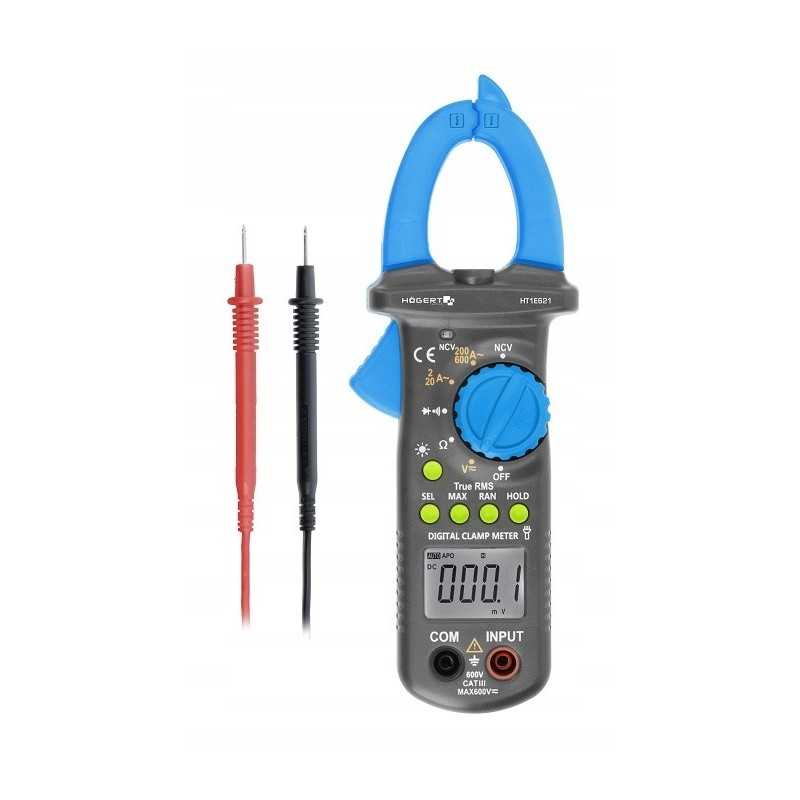 Clampmetru digital universal, True RMS, Auto Range, interval detectie 0-600 V, max. 600A, Hogert Technik