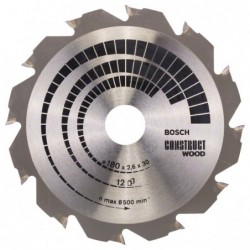 Bosch Panza ferastrau circular Construct Wood, 180x30x2.6mm, 12T, reductie 20mm