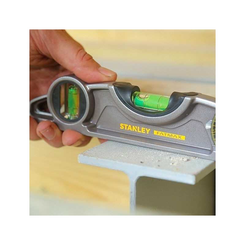 Stanley 0-43-609 Nivela magnetica Fatmax Torpedo, aluminiu, 250 mm, 3 fiole