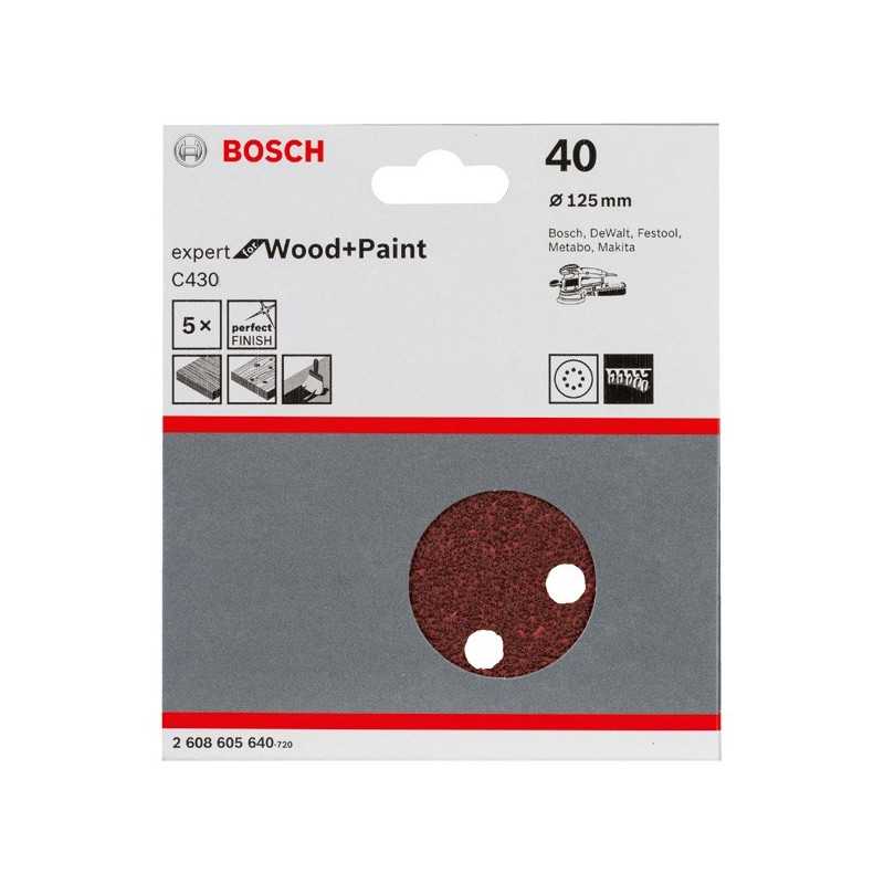 Bosch Set 5 foi abrazive Expert for Wood and Paint C430, 125mm, G40, 8 gauri