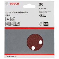 Bosch Set 5 foi de slefuire Expert for Wood and Paint C430, 125mm, G80, 8 orificii