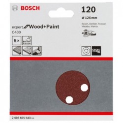 Bosch Set 5 foi abrazive Expert for Wood and Paint C430, 125mm, G120, 8 gauri