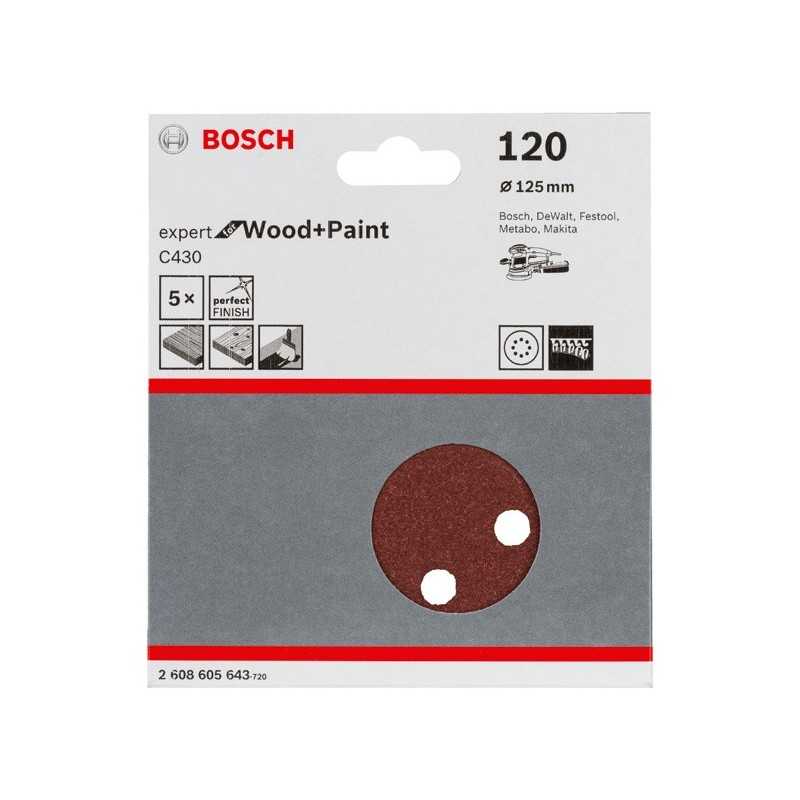 Bosch Set 5 foi abrazive Expert for Wood and Paint C430, 125mm, G120, 8 gauri