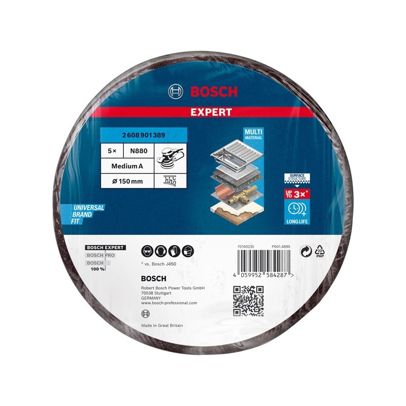 Bosch Set 5 Discuri postav pentru șlefuitoare orbitale cu excentric Expert N880, 150mm, G280, mediu A