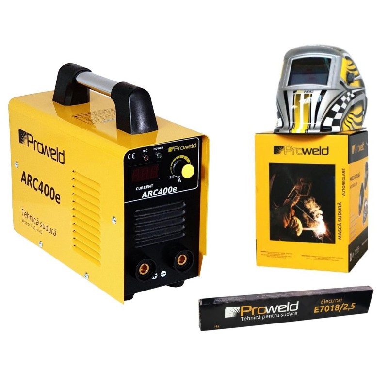 ProWeld ARC400e Invertor sudura + LYG-8507A masca sudura automata LCD + E7018 electrozi bazici 2.5mm, 1kg